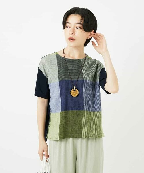 Maison de CINQ / メゾン ドゥ サンク カットソー | [日本製]コットンレーヨンランダムチェックブラウスカットソー | 詳細1