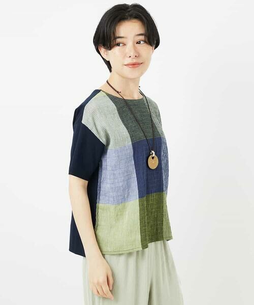 Maison de CINQ / メゾン ドゥ サンク カットソー | [日本製]コットンレーヨンランダムチェックブラウスカットソー | 詳細4
