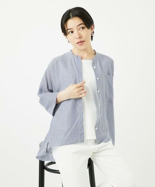 Maison de CINQ / メゾン ドゥ サンク シャツ・ブラウス | [吸湿速乾性/通気性] [日本製]バンドカラードルマンスリーブブラウス | 詳細1