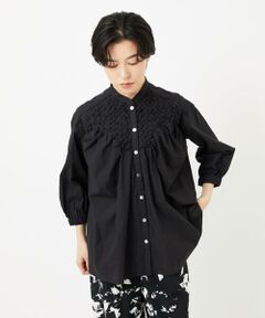 Maison de CINQ / メゾン ドゥ サンク シャツ・ブラウス | バンドカラーハンドスモッキング7分袖ブラウス