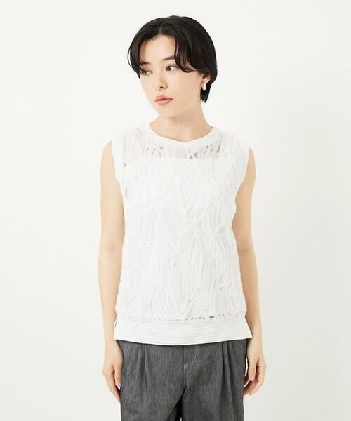 Maison de CINQ / メゾン ドゥ サンク カットソー | [2点セット]チュールテープ刺繍タンク付きノースリーブプルオーバー | 詳細1