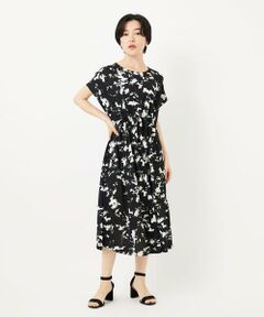 Maison de CINQ / メゾン ドゥ サンク ロング・マキシ丈ワンピース | [日本製]ブラッシュパターンフレンチスリーブワンピース