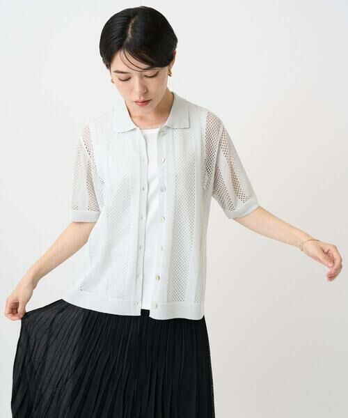 Maison de CINQ / メゾン ドゥ サンク カーディガン・ボレロ | ラメ襟付きシアーメッシュニット羽織 | 詳細1