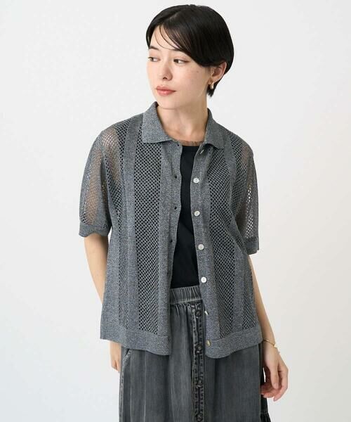 Maison de CINQ / メゾン ドゥ サンク カーディガン・ボレロ | ラメ襟付きシアーメッシュニット羽織 | 詳細3