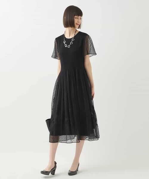 Maison de CINQ / メゾン ドゥ サンク ロング・マキシ丈ワンピース | 【小さいサイズ】ドットフラワーシャーリング切り替えワンピース | 詳細15