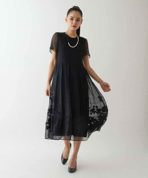 Maison de CINQ / メゾン ドゥ サンク ロング・マキシ丈ワンピース | 【小さいサイズ】ドットフラワーシャーリング切り替えワンピース | 詳細18