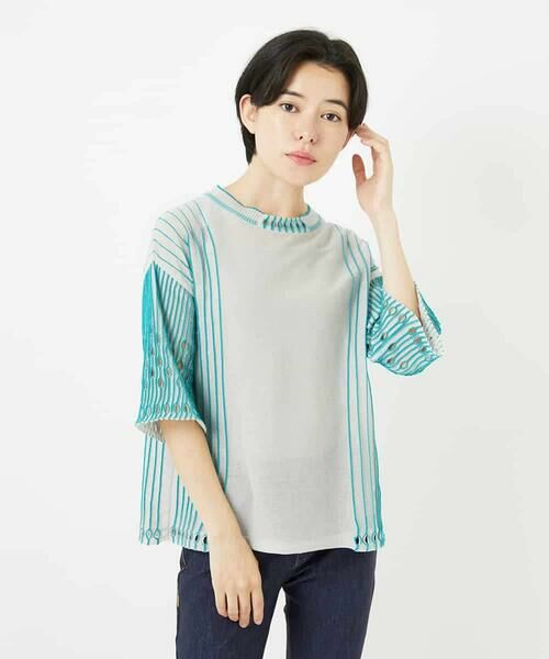 Maison de CINQ / メゾン ドゥ サンク ニット・セーター | 【小さいサイズ/洗える】ペーパーヤーンデザインニットプルオーバー | 詳細1