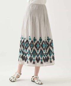 Maison de CINQ / メゾン ドゥ サンク ロング・マキシ丈スカート | 【小さいサイズ】エスニックモチーフシャーリングスカート