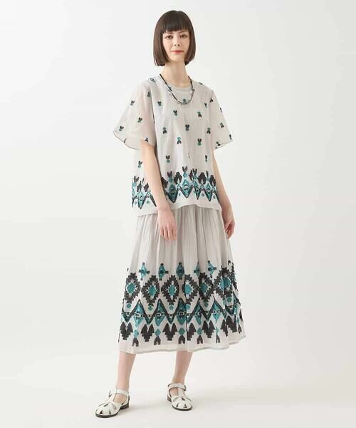 Maison de CINQ / メゾン ドゥ サンク ロング・マキシ丈スカート | 【小さいサイズ】エスニックモチーフシャーリングスカート | 詳細8