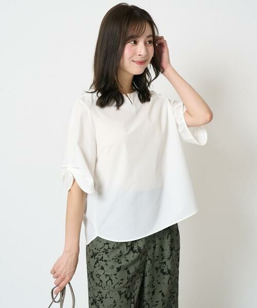 Maison de CINQ / メゾン ドゥ サンク シャツ・ブラウス | 【小さいサイズ】キーネックデザインブラウス/撥水/UVカット/洗える/セットアップ対応 | 詳細1