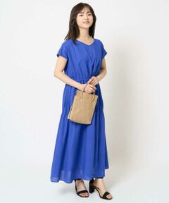 Maison de CINQ / メゾン ドゥ サンク ロング・マキシ丈ワンピース | 【小さいサイズ】Vネックフレンチスリーブワンピース/洗える