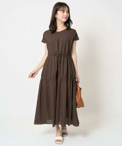 Maison de CINQ / メゾン ドゥ サンク ロング・マキシ丈ワンピース | 【小さいサイズ】Vネックフレンチスリーブワンピース/洗える