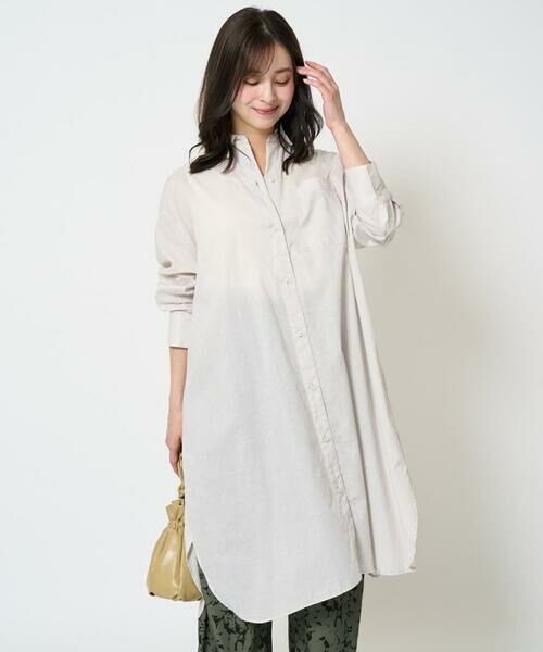 Maison de CINQ / メゾン ドゥ サンク シャツ・ブラウス | 【小さいサイズ】コットンリネンロングシャツワンピース/洗える | 詳細1