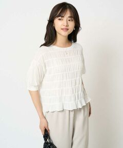 Maison de CINQ / メゾン ドゥ サンク ニット・セーター | 【小さいサイズ】シャーリングボーダー五分袖ニット/洗える