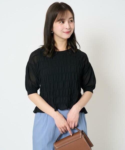 Maison de CINQ / メゾン ドゥ サンク ニット・セーター | 【小さいサイズ】シャーリングボーダー五分袖ニット/洗える | 詳細2