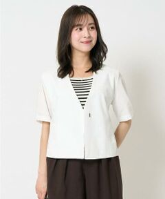 Maison de CINQ / メゾン ドゥ サンク ノーカラージャケット | 【小さいサイズ】ハーフスリーブジャケット/撥水/UVカット/洗える/セットアップ対応