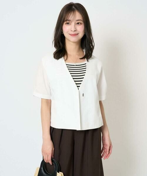 Maison de CINQ / メゾン ドゥ サンク ノーカラージャケット | 【小さいサイズ】ハーフスリーブジャケット/撥水/UVカット/洗える/セットアップ対応 | 詳細2