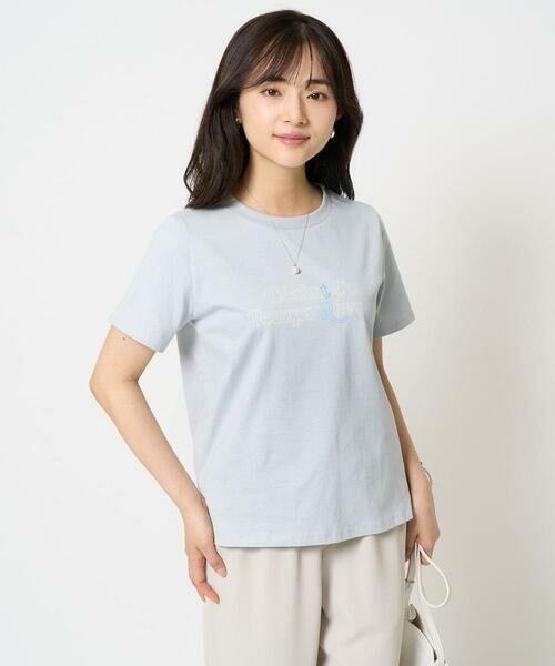 Maison de CINQ / メゾン ドゥ サンク カットソー | 【小さいサイズ】配色デザインロゴTシャツ/接触冷感/洗える（ライトブルー）