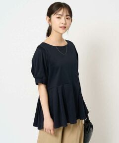 【小さいサイズ】ビスチェレイヤード風フレアーTシャツ(ストライプ)/洗える ビスチェレイヤード風フレアーTシャツ(無地)/洗える(カットソー
