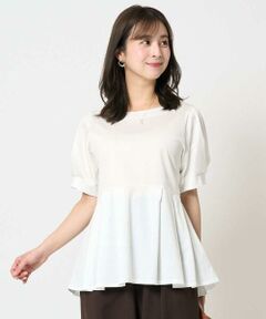 【小さいサイズ】ビスチェレイヤード風フレアーTシャツ(ストライプ)/洗える セール】 【小さいサイズ】ビスチェレイヤード風フレアーTシャツ