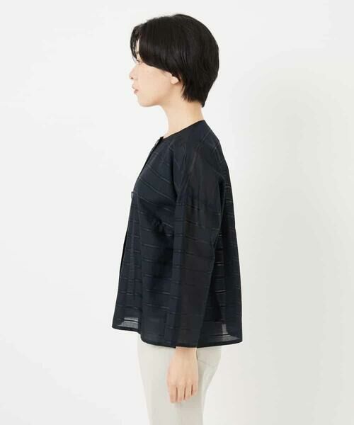 Maison de CINQ / メゾン ドゥ サンク シャツ・ブラウス | ボーダー柄ノーカラーブラウス羽織 | 詳細10