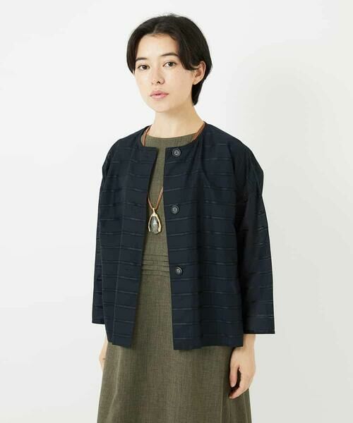 Maison de CINQ / メゾン ドゥ サンク シャツ・ブラウス | ボーダー柄ノーカラーブラウス羽織 | 詳細2