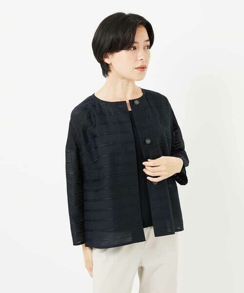 Maison de CINQ / メゾン ドゥ サンク シャツ・ブラウス | ボーダー柄ノーカラーブラウス羽織 | 詳細3