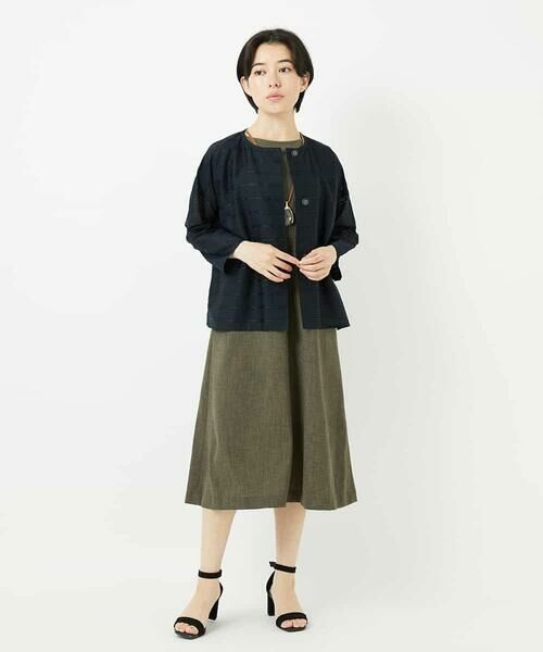 Maison de CINQ / メゾン ドゥ サンク シャツ・ブラウス | ボーダー柄ノーカラーブラウス羽織 | 詳細30