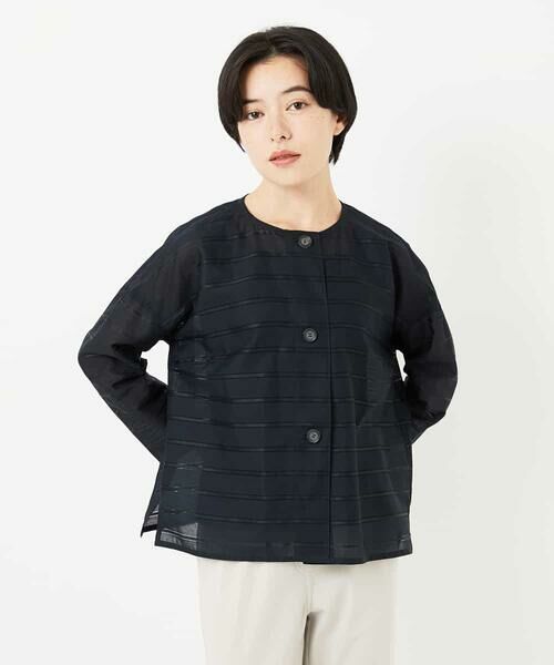 Maison de CINQ / メゾン ドゥ サンク シャツ・ブラウス | ボーダー柄ノーカラーブラウス羽織 | 詳細5