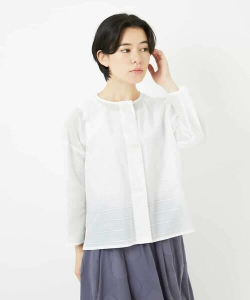 Maison de CINQ / メゾン ドゥ サンク シャツ・ブラウス | ボーダー柄ノーカラーブラウス羽織 | 詳細6