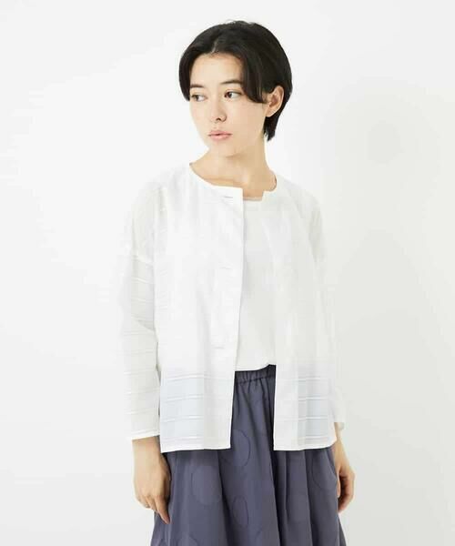 Maison de CINQ / メゾン ドゥ サンク シャツ・ブラウス | ボーダー柄ノーカラーブラウス羽織 | 詳細7