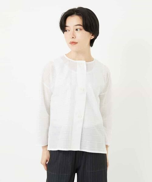 Maison de CINQ / メゾン ドゥ サンク シャツ・ブラウス | ボーダー柄ノーカラーブラウス羽織 | 詳細8