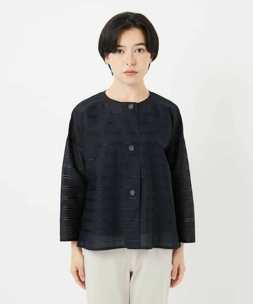 Maison de CINQ / メゾン ドゥ サンク シャツ・ブラウス | ボーダー柄ノーカラーブラウス羽織 | 詳細9