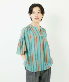 Maison de CINQ / メゾン ドゥ サンク シャツ・ブラウス | [接触冷感]ランダムストライプフレアスリーブブラウス