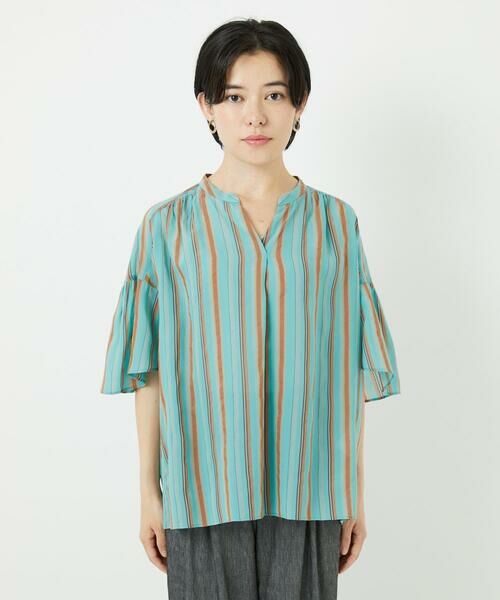 Maison de CINQ / メゾン ドゥ サンク シャツ・ブラウス | [接触冷感]ランダムストライプフレアスリーブブラウス | 詳細4