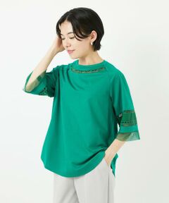 Maison de CINQ / メゾン ドゥ サンク カットソー | チュールエンブロイダリー6分袖カットソー