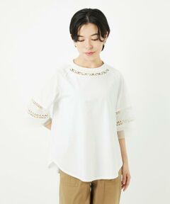 Maison de CINQ / メゾン ドゥ サンク カットソー | チュールエンブロイダリー6分袖カットソー