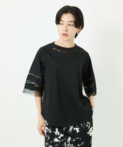 Maison de CINQ / メゾン ドゥ サンク カットソー | チュールエンブロイダリー6分袖カットソー