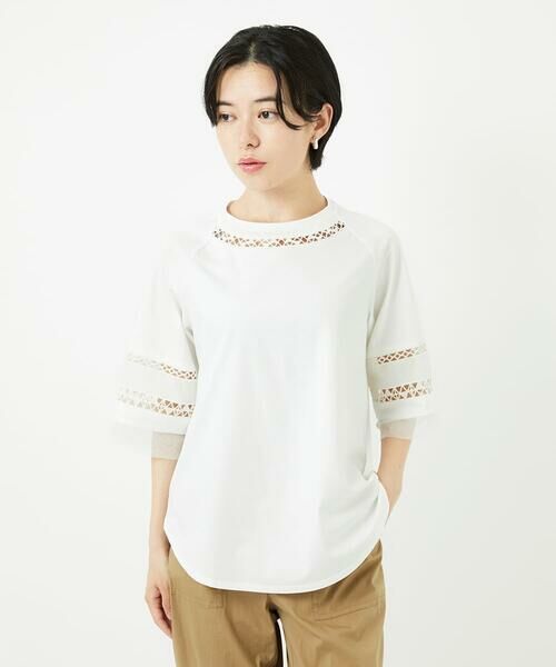 Maison de CINQ / メゾン ドゥ サンク カットソー | チュールエンブロイダリー6分袖カットソー | 詳細1