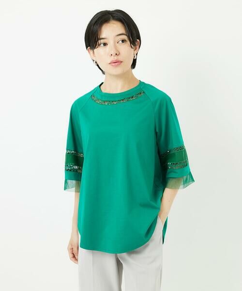 Maison de CINQ / メゾン ドゥ サンク カットソー | チュールエンブロイダリー6分袖カットソー | 詳細4