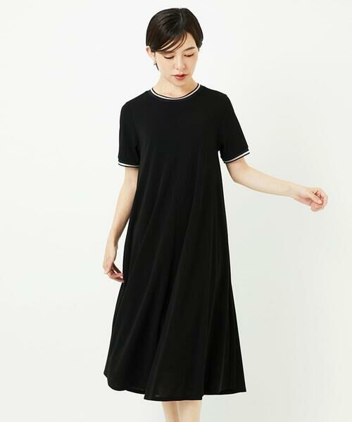 Maison de CINQ / メゾン ドゥ サンク ロング・マキシ丈ワンピース | 【小さいサイズ】ラインアクセントジャージーワンピース（ブラック）