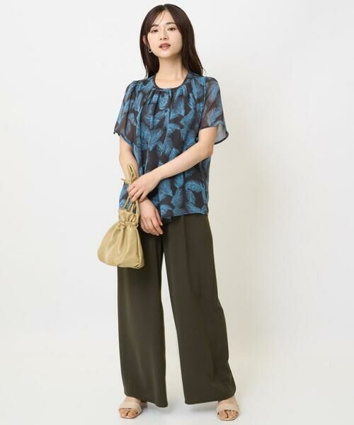 Maison de CINQ / メゾン ドゥ サンク シャツ・ブラウス | 【小さいサイズ】リーフ柄シフォンブラウス/洗える/セットアップ対応 | 詳細1