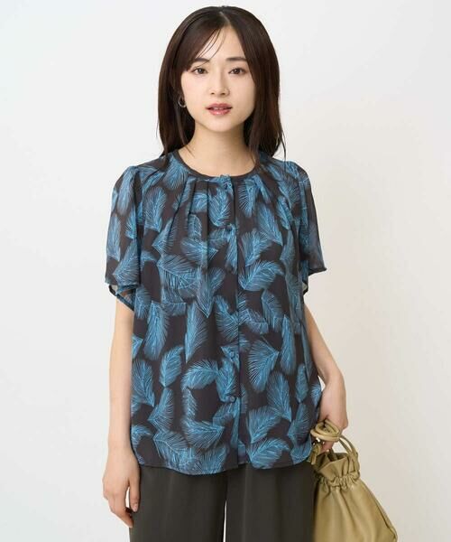 Maison de CINQ / メゾン ドゥ サンク シャツ・ブラウス | 【小さいサイズ】リーフ柄シフォンブラウス/洗える/セットアップ対応 | 詳細7