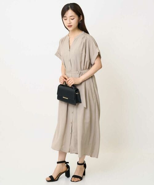 Maison de CINQ / メゾン ドゥ サンク ロング・マキシ丈ワンピース | 【小さいサイズ】ベルト付きキーネックワンピース/洗える | 詳細16
