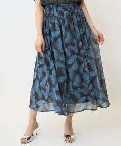 Maison de CINQ / メゾン ドゥ サンク ロング・マキシ丈スカート | 【小さいサイズ】リーフ柄シフォンスカート/丈の長さが選べる/洗える/セットアップ対応