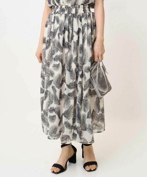 Maison de CINQ / メゾン ドゥ サンク ロング・マキシ丈スカート | 【小さいサイズ】リーフ柄シフォンスカート/丈の長さが選べる/洗える/セットアップ対応 | 詳細1