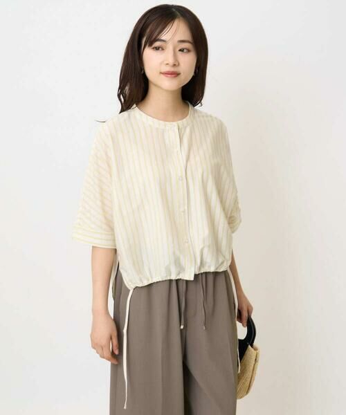 Maison de CINQ / メゾン ドゥ サンク カットソー | 【小さいサイズ】先染めストライプ柄ドロストデザインカットソー/洗える | 詳細1