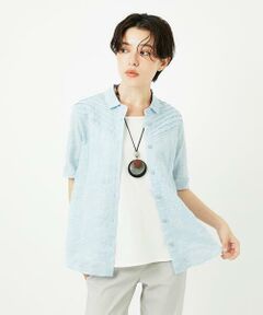 Maison de CINQ / メゾン ドゥ サンク シャツ・ブラウス | コットンリネンドット柄ピンタック半袖ブラウス