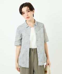 Maison de CINQ / メゾン ドゥ サンク シャツ・ブラウス | コットンリネンドット柄ピンタック半袖ブラウス