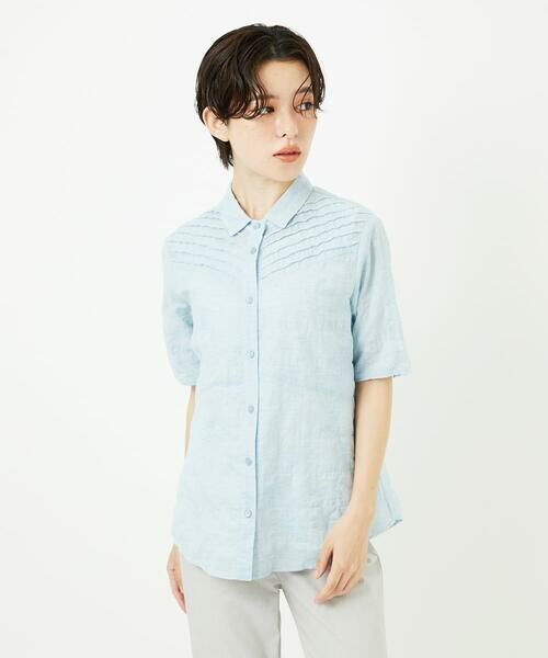 Maison de CINQ / メゾン ドゥ サンク シャツ・ブラウス | コットンリネンドット柄ピンタック半袖ブラウス | 詳細2